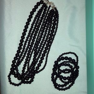 5-strand purple wooden bead necklace & bracelet